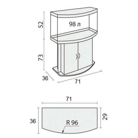 Аквариум Биодизайн Панорама 100, 98 л, 71x36x52 см, золотой орех