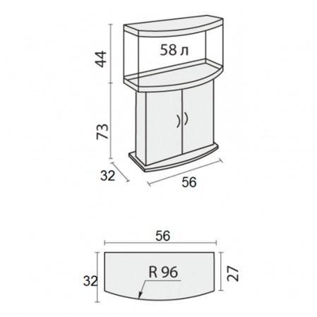 Аквариум Биодизайн Панорама 60, 58 л, 56x32x44 см, золотой орех