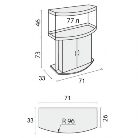 Аквариум Биодизайн Панорама 80, 77 л, 71x33x46 см, венге