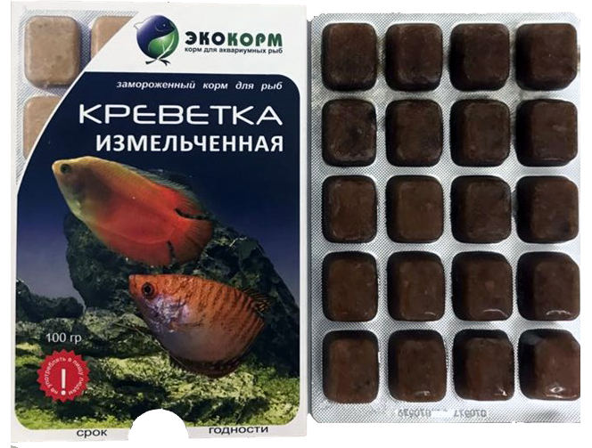 Замороженный корм для рыб «Экокорм» Креветка измельченная , блистер 100г