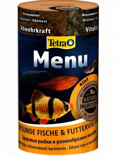Tetra Menu, 100 мл — корм‑меню для всех видов рыб, 4 вида хлопьев в одной баночке